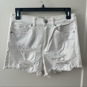 White High-Waisted Denim Shorts